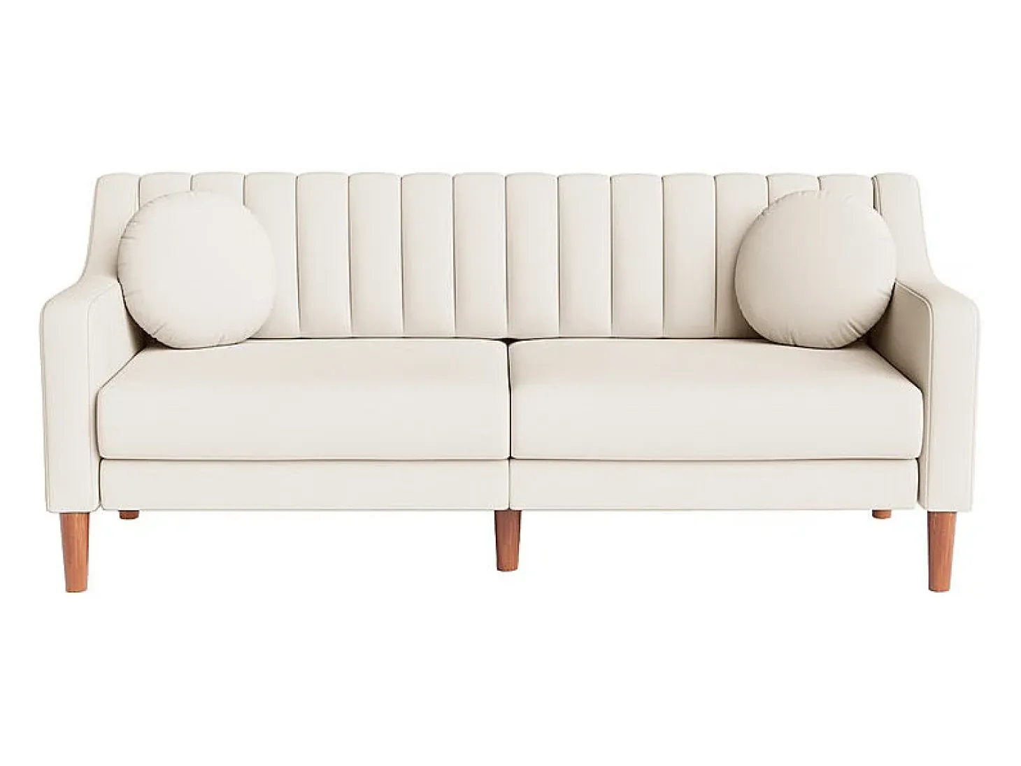 Sofá 3 plazas de terciopelo - patas de madera maciza 19cm - con 2 cojines - 206x74x83cm - Beige