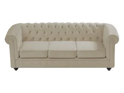 Sofá 3 plazas de terciopelo color beige CHESTERFIELD