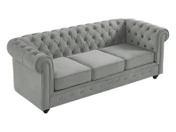 Sofá 3 plazas de terciopelo color gris plata CHESTERFIELD