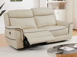 Sofá 3 plazas eléctrico de cuero beige ADELIO