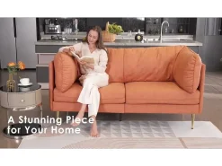 Sofá 2/3 plazas en imitación de piel, con 56 cm de profundidad y cómoda cojines de asiento, 185x76x90 cm, naranja