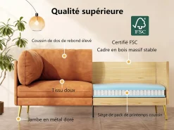 Sofá 2/3 plazas en imitación de piel, con 56 cm de profundidad y cómoda cojines de asiento, 185x76x90 cm, naranja