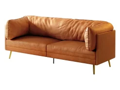 Sofá 2/3 plazas en imitación de piel, con 56 cm de profundidad y cómoda cojines de asiento, 185x76x90 cm, naranja