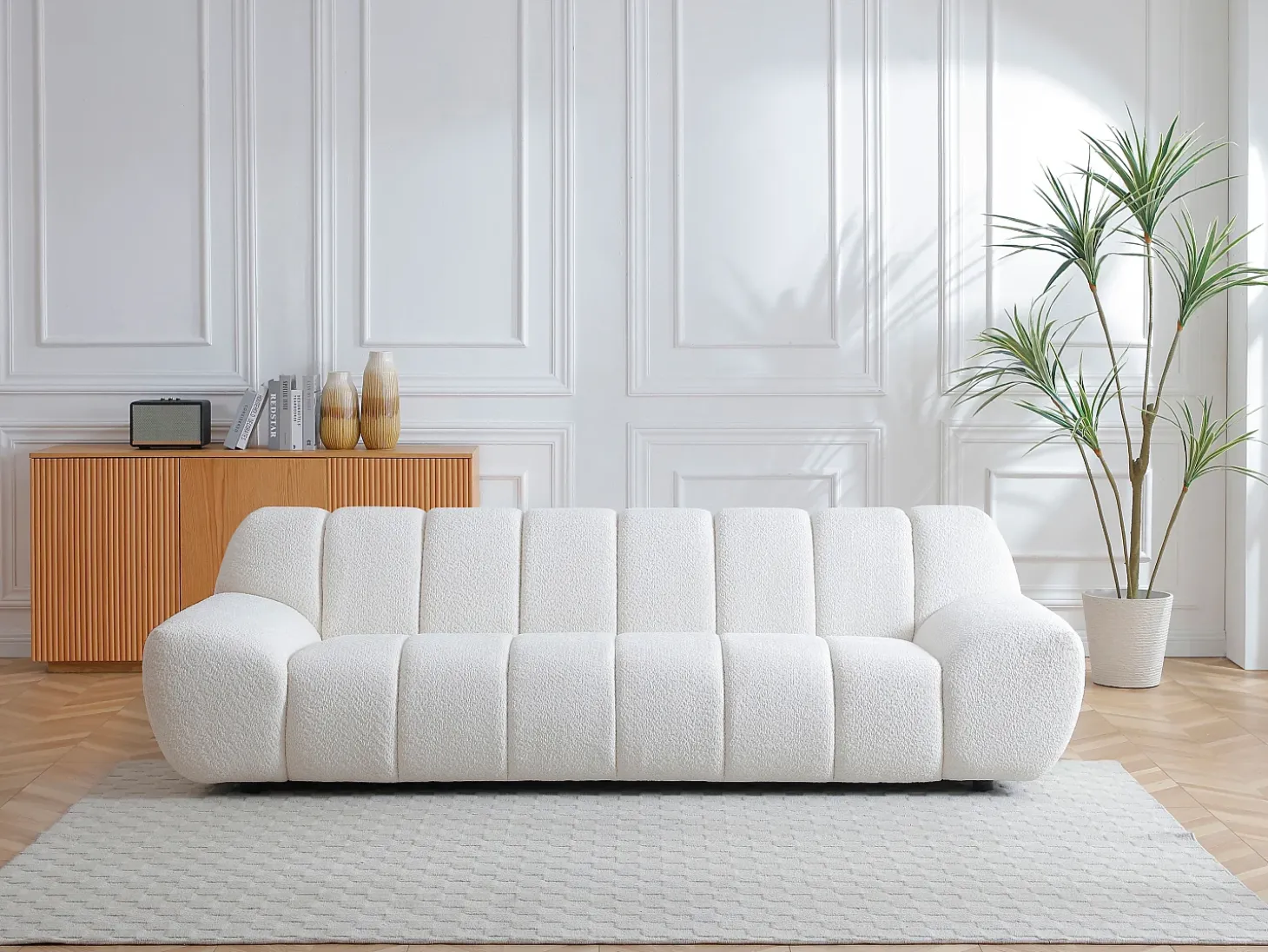 Sofá 3 plazas en tejido bouclé color blanco SORIELI