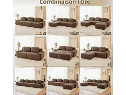 Sofá 3 plazas Esquina Modular en Pana, con otomana y 3 cojines, 293x177x69cm, Marrón