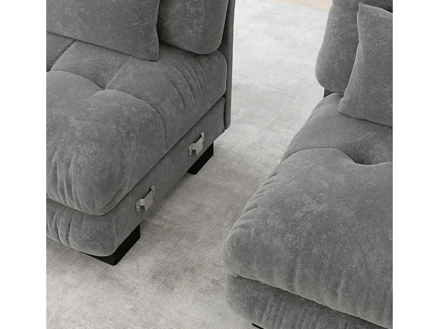 Sofá 2 plazas gris - con 4 cojines - estructura madera maciza + tejido felpa - 220x77x81cm