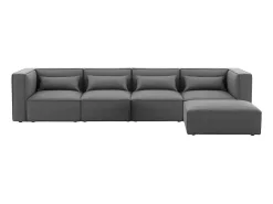 Sofá 4 plazas modular seccional moderno de tela con pouf Solv