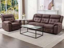 Sofá 3 plazas relax eléctrico de microfibra con aspecto de cuero envejecido color marrón ORTIANO