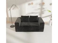 Sofá 2 Plazas, Terciopelo acanalado negro, 65cm prof. asiento, 2 cojines, 160x88x58cm