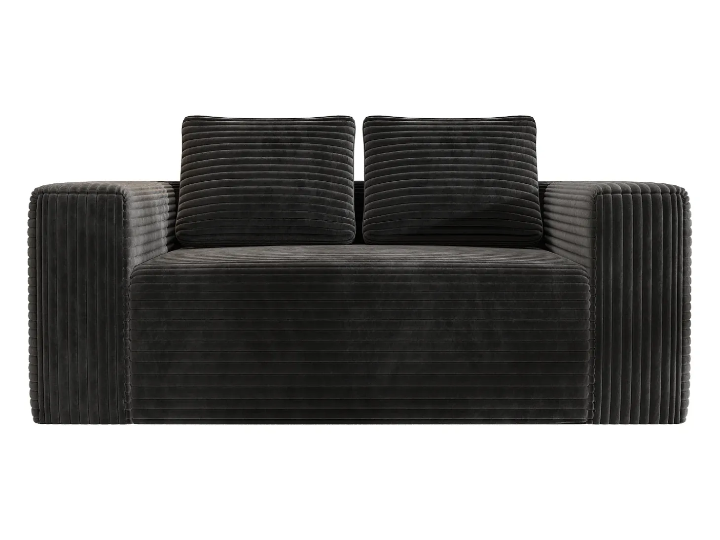 Sofá 2 Plazas, Terciopelo acanalado negro, 65cm prof. asiento, 2 cojines, 160x88x58cm
