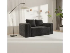 Sofá 2 Plazas, Terciopelo acanalado negro, 65cm prof. asiento, 2 cojines, 160x88x58cm