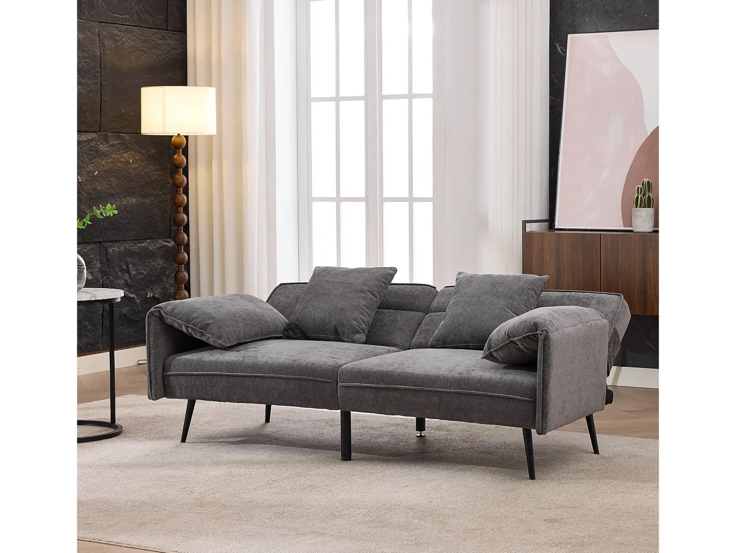 Sofá 2 plazas 167.5x73x70 cm - respaldo inclinable tres posiciones (100°–180°) - cojines de asiento mullidos - gris