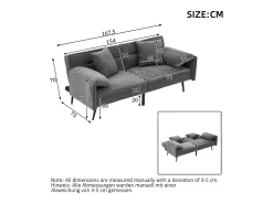 Sofá 2 plazas 167.5x73x70 cm - respaldo inclinable tres posiciones (100°–180°) - cojines de asiento mullidos - gris