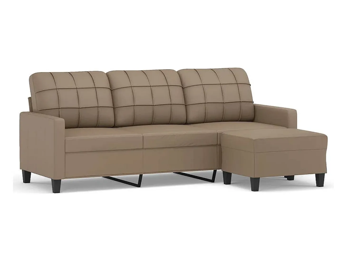 Sofá 3 plazas y taburete cuero sintético color capuchino 180 cm