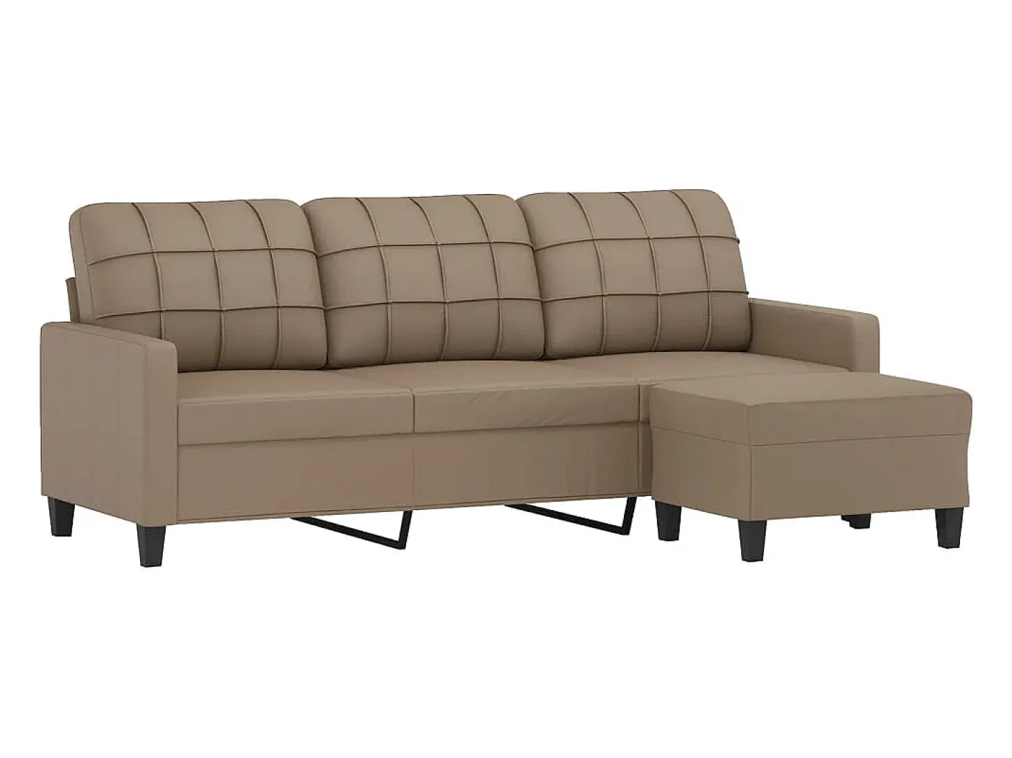 Sofá 3 plazas y taburete cuero sintético color capuchino 180 cm