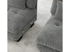 Sofá angular 2 plazas de tejido Chenilla, con 4 cojines, otomana extraíble, combinación DIY, 220x145x81cm, Gris