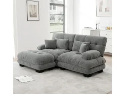 Sofá angular 2 plazas de tejido Chenilla, con 4 cojines, otomana extraíble, combinación DIY, 220x145x81cm, Gris