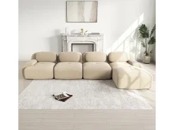 Sofá angular 4 plazas modular - de Pana - con 4 cojines y otomana - 388x178x75cm - Beige