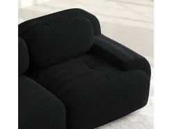 Sofá angular 4 plazas modular - de Pana - con 4 cojines y otomana - 388x178x75cm - Negro