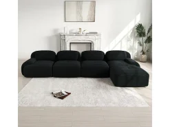 Sofá angular 4 plazas modular - de Pana - con 4 cojines y otomana - 388x178x75cm - Negro