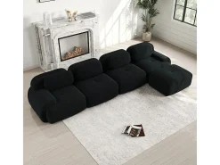 Sofá angular 4 plazas modular - de Pana - con 4 cojines y otomana - 388x178x75cm - Negro