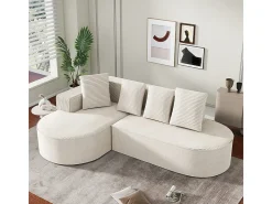 Sofá angular izquierdo de Pana de canalé grueso con 4 cojines - 265x67x40,5cm - Blanco