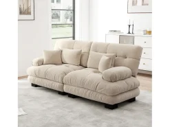 Sofá beige de 2 plazas - Sofá recto con 2 cojines lumbares y 2 cojines decorativos - chenilla