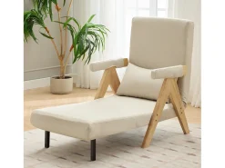 Sofá cama 3 en 1, plegable - 64 x 68,5 x 93 cm - Tejido de lino - Con función de descanso beige
