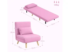 Sofá cama Brave Homcom respaldo ajustable 5 posiciones rosa 85x72x75 cm