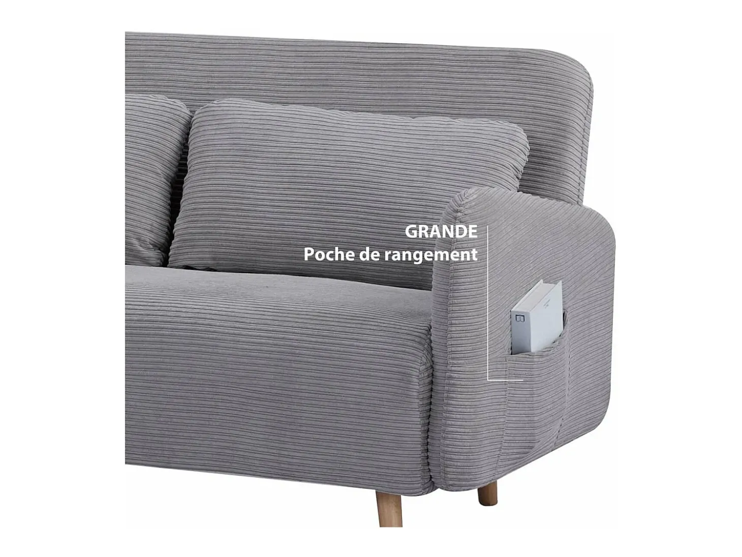 Sofá cama BZ de 2 plazas en terciopelo acanalado gris para huéspedes - ARI