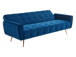 Sofá cama clic-clac de 3 plazas de terciopelo azul POLANI
