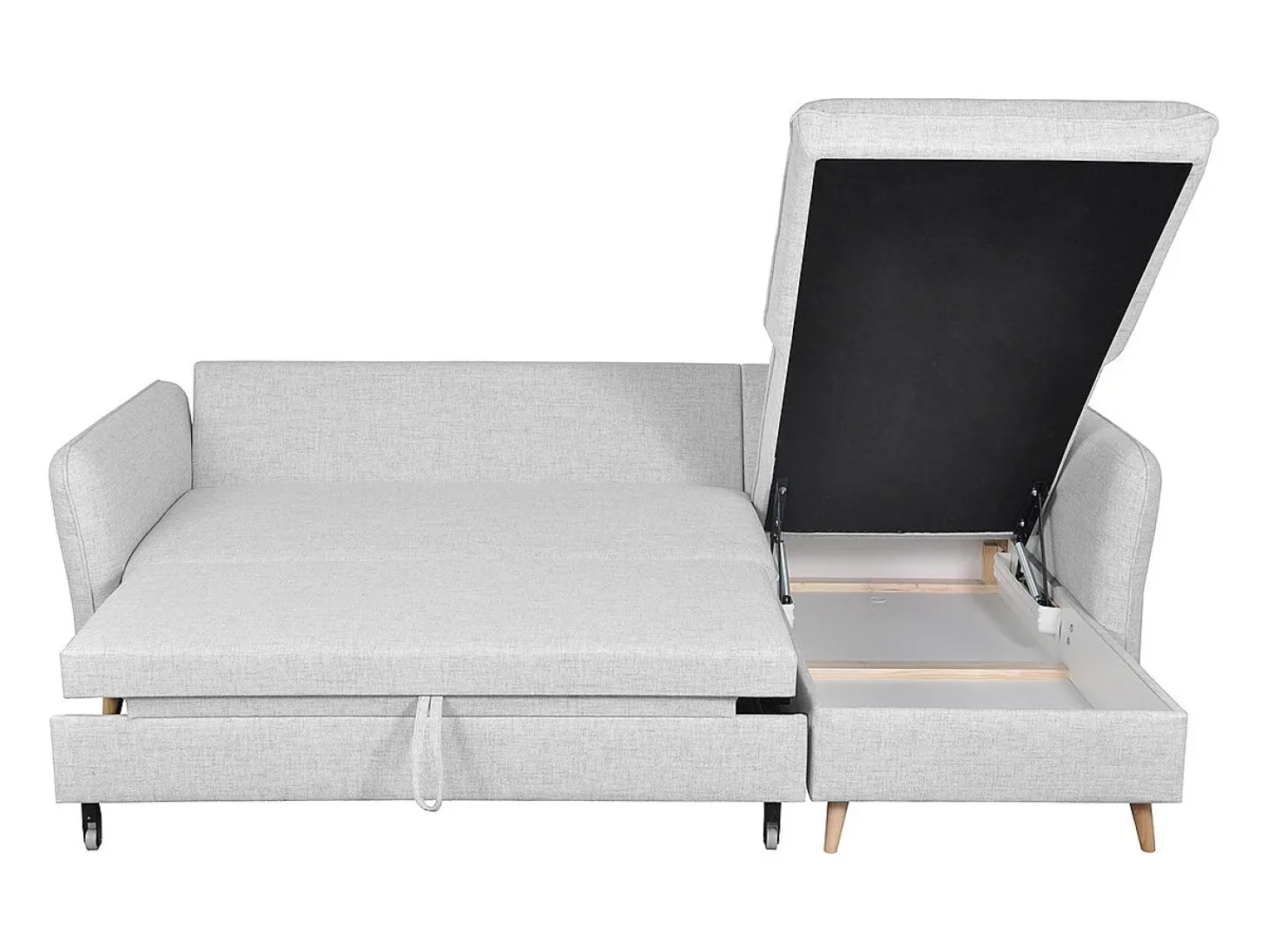 Sofá cama con chaise longue a la derecha y canapé gris claro - DRISS