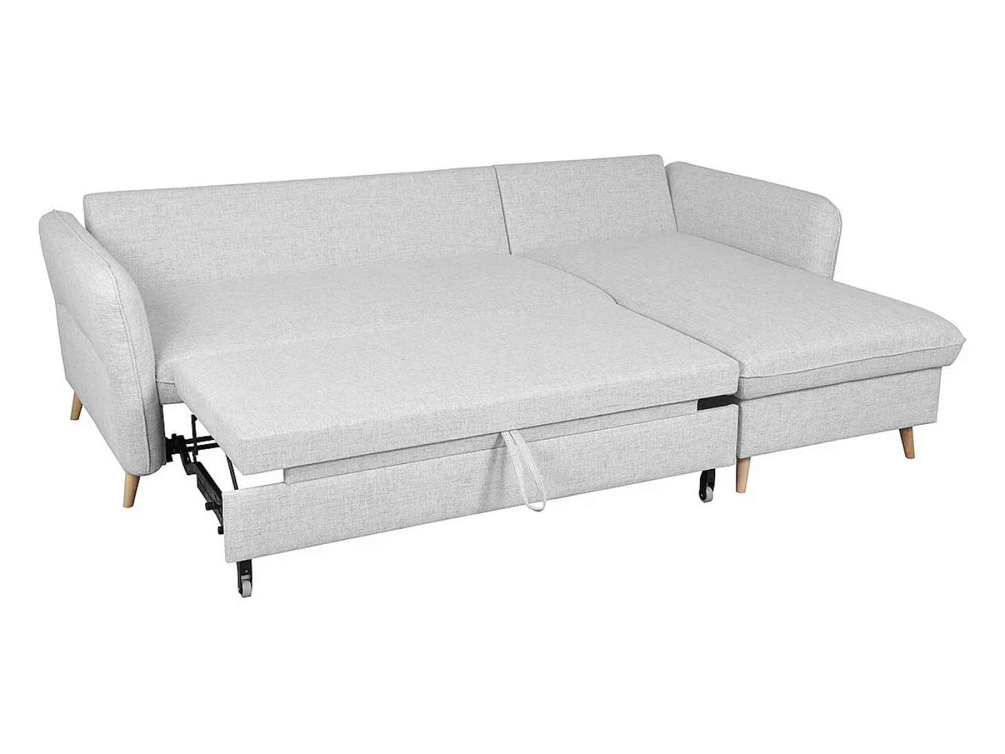 Sofá cama con chaise longue a la derecha y canapé gris claro - DRISS