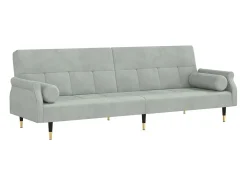 Sofá cama con cojines terciopelo gris claro