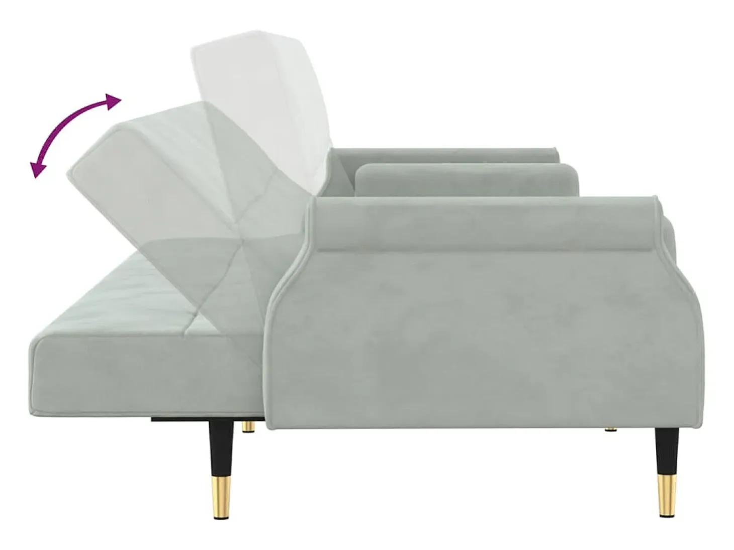 Sofá cama con cojines terciopelo gris claro