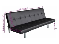 Sofá cama con dos cojines cuero artificial ajustable negro