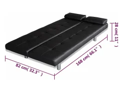 Sofá cama con dos cojines cuero artificial ajustable negro