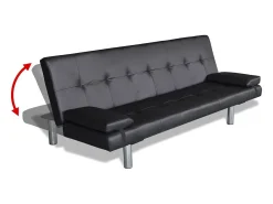 Sofá cama con dos cojines cuero artificial ajustable negro