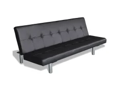 Sofá cama con dos cojines cuero artificial ajustable negro