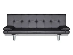 Sofá cama con dos cojines cuero artificial ajustable negro