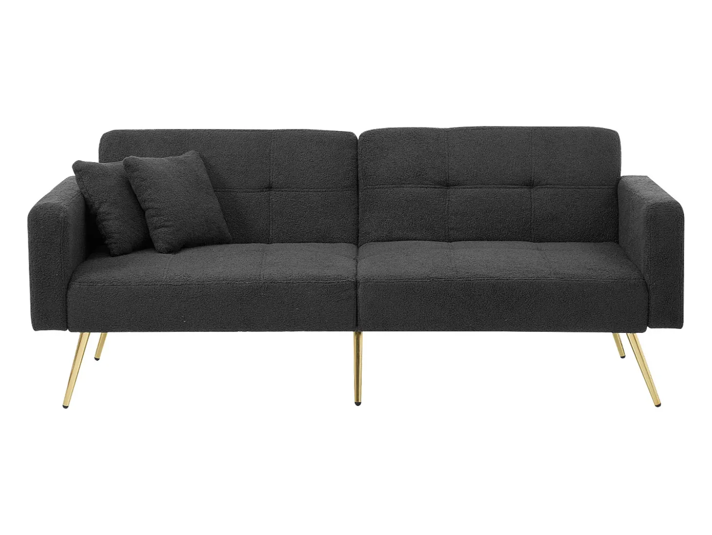 Sofá cama convertible de 2 plazas en tejido Sherpa - 175 x 64 x 72 cm - Patas de metal dorado - Gris