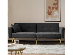 Sofá cama convertible de 2 plazas en tejido Sherpa - 175 x 64 x 72 cm - Patas de metal dorado - Gris