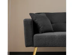 Sofá cama convertible de 2 plazas en tejido Sherpa - 175 x 64 x 72 cm - Patas de metal dorado - Gris