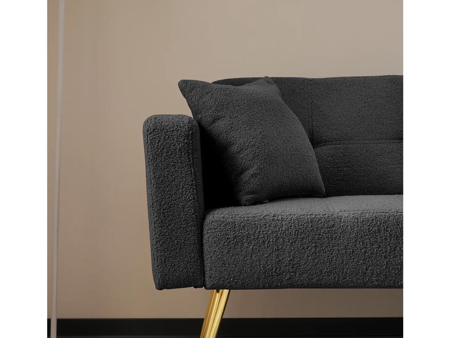 Sofá cama convertible de 2 plazas en tejido Sherpa - 175 x 64 x 72 cm - Patas de metal dorado - Gris