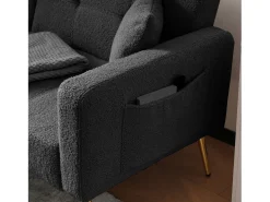 Sofá cama convertible de 2 plazas en tejido Sherpa - 175 x 64 x 72 cm - Patas de metal dorado - Gris