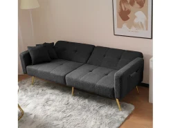 Sofá cama convertible de 2 plazas en tejido Sherpa - 175 x 64 x 72 cm - Patas de metal dorado - Gris