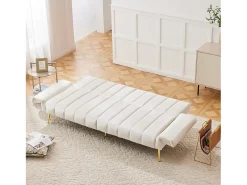 Sofá cama convertible de 3 plazas en tejido de terciopelo - Beige
