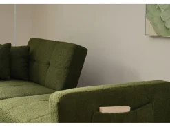 Sofá cama convertible de 2 plazas en tejido Sherpa - 175 x 64 x 72 cm - Patas de metal dorado - Verde