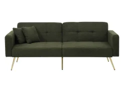 Sofá cama convertible de 2 plazas en tejido Sherpa - 175 x 64 x 72 cm - Patas de metal dorado - Verde