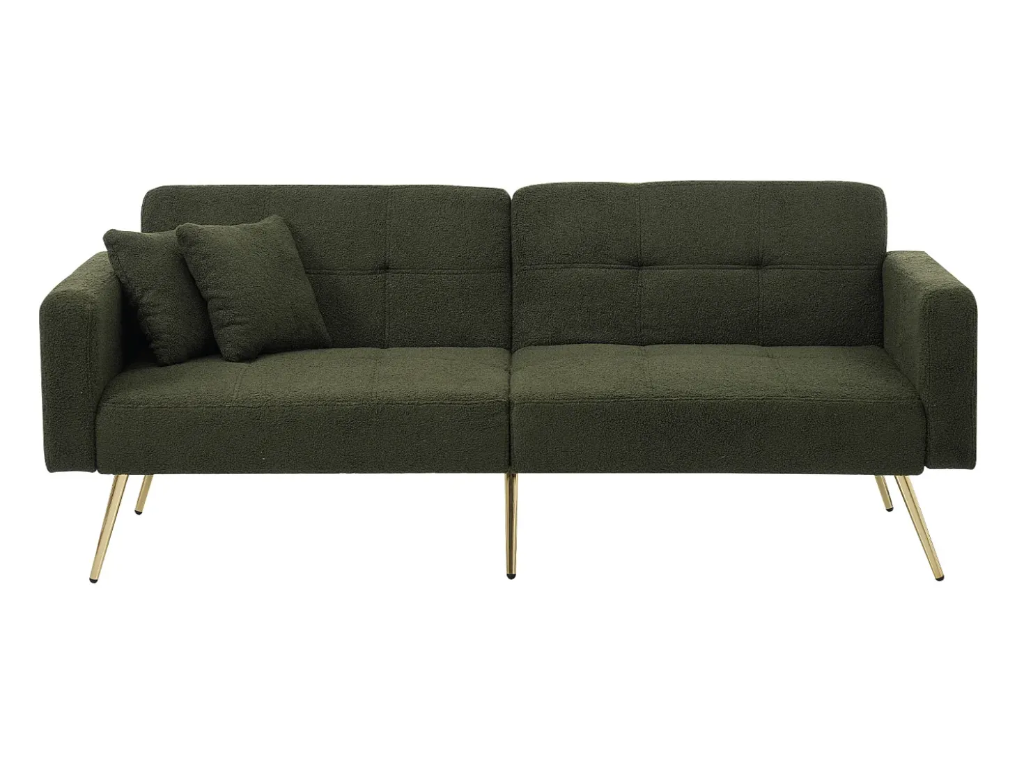 Sofá cama convertible de 2 plazas en tejido Sherpa - 175 x 64 x 72 cm - Patas de metal dorado - Verde